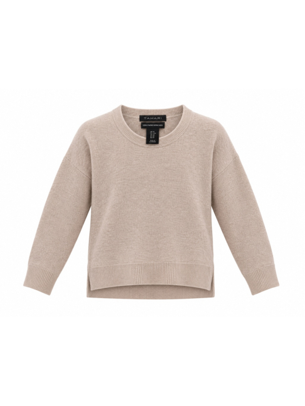 Children’s Tahari 100% Merino Wool Crew Neck Sweater Beige Size M